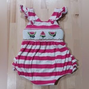 Smocked Polka Dot Bubble Romper Girl Size 18 Months Ants Watermelon Ruffle Butt